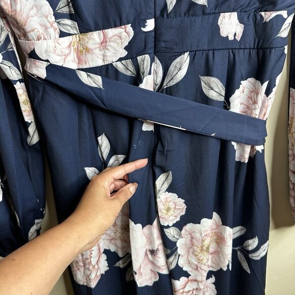 Petal + Pup Jumpsuit Women XL Navy Pink Floral Long Sleeve Wide-Leg Prairie Core - Picture 12 of 16